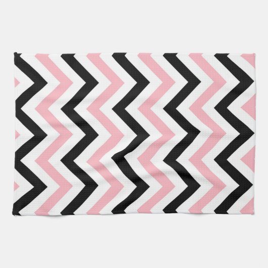 Roze, zwarte, witte grote Chevron ZigZag Pattern Theedoek (Horizontaal)