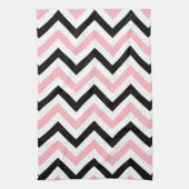 Roze, zwarte, witte grote Chevron ZigZag Pattern Theedoek (Verticaal)