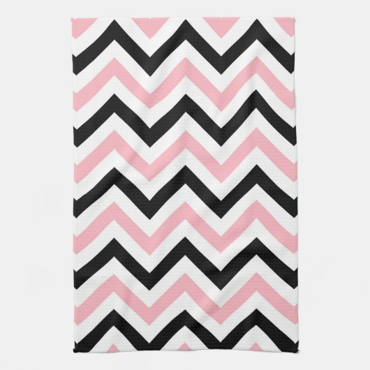 Roze, zwarte, witte grote Chevron ZigZag Pattern Theedoek (Verticaal)