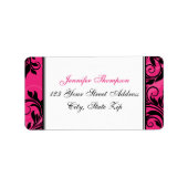 Roze zwarte witte luchter, bladerblauw adres label (Voorkant)