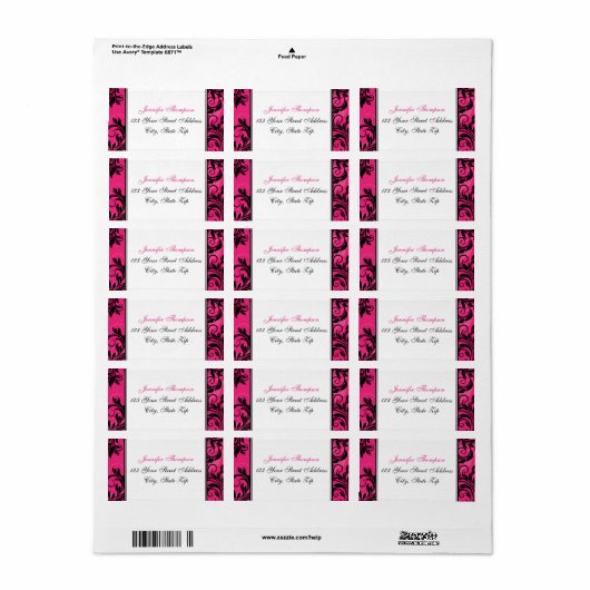 Roze zwarte witte luchter, bladerblauw adres label (Full Sheet)