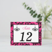Roze zwarte witte luchters, Scroll Table Number Briefkaart (Staand voorkant)