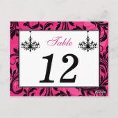 Roze zwarte witte luchters, Scroll Table Number Briefkaart (Achterkant)