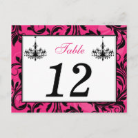 Roze zwarte witte luchters, Scroll Table Number