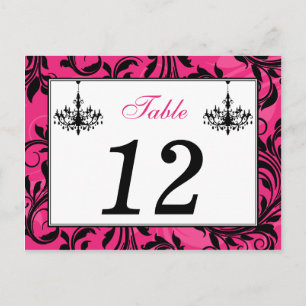Roze zwarte witte luchters, Scroll Table Number Briefkaart