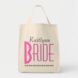 Roze zwarte witte persoonlijke bride tote bag
