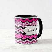 Roze, zwarte, witte strepen, speciaal gepersonalis mok (Voorkant rechts)