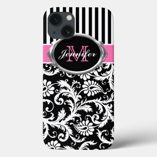 Roze, zwarte, witte stripper Damask iPad-luchttas Case-Mate iPhone Case (Achterkant)