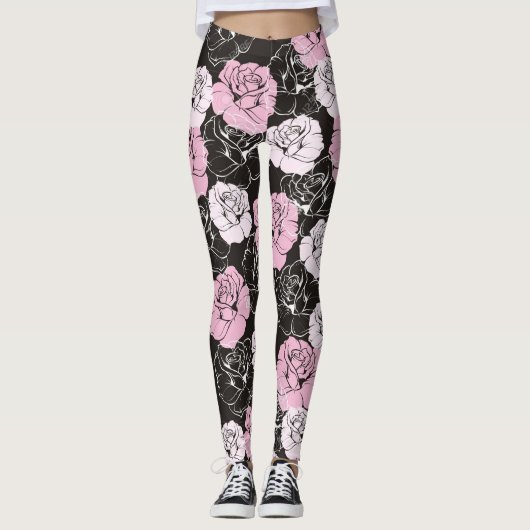 Roze zwarte witte ventilatorLeggings Leggings (Voorkant)