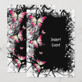 roze zwarte witte waterverf vlinder kaart (Voorkant / Achterkant)