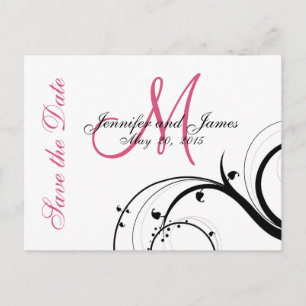 Roze, zwarte, witte wervelingen Save the Date Brie Aankondigingskaart