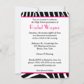 Roze, zwarte, witte zebra AfdrukAfstuderen uitnodi Kaart (Achterkant)