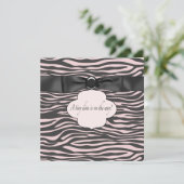 Roze Zwarte Zebra Baby Meisje Douche Kaart (Staand voorkant)