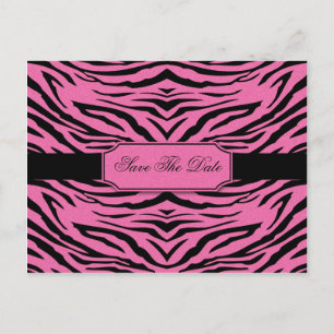 Roze zwarte Zebra Bewaar de datum Aankondigingskaart