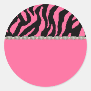 Roze & Zwarte Zebra & Diamanten Adresetiketten Ronde Sticker