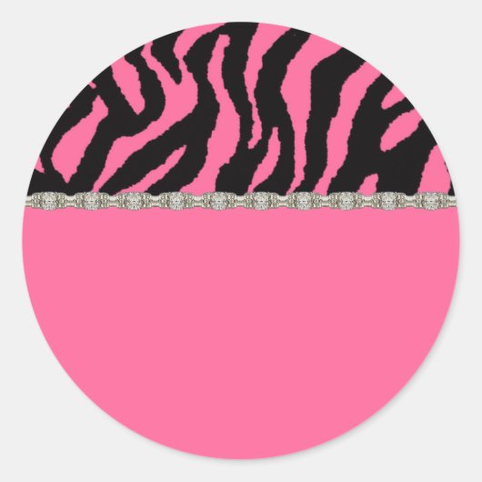 Roze & Zwarte Zebra & Diamanten Adresetiketten Ronde Sticker (Voorkant)