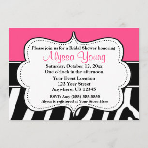 Roze zwarte zebra print uitnodiging
