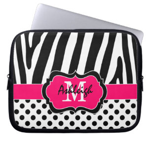 Roze zwarte Zebra Stripes Polka Dots Hoesje Laptop Sleeve