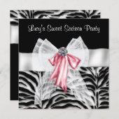 Roze zwarte Zebra Sweet 16 Birthday Party Kaart (Voorkant / Achterkant)