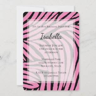 Roze Zwarte Zebra Verjaardag Kaart