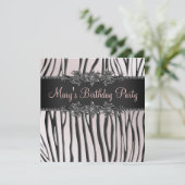 Roze Zwarte Zebra Vrouwen Verjaardagsfeest Kaart (Staand voorkant)