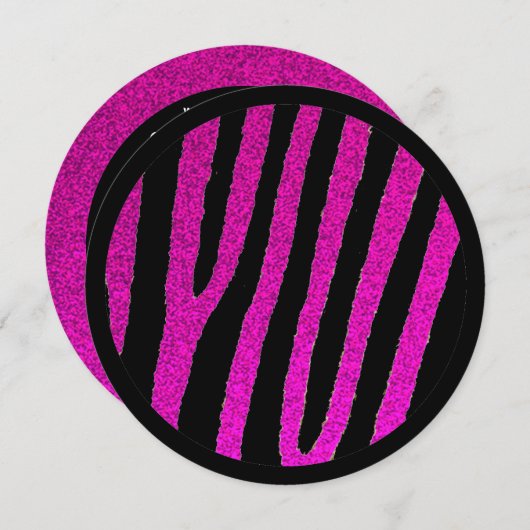 Roze zwarte zebra, zoete 16 cirkeluitnodigingen kaart (Voorkant / Achterkant)