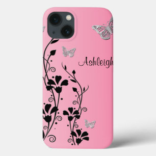 Roze zwarte zilveren vlinder Floral iPad Air Case
