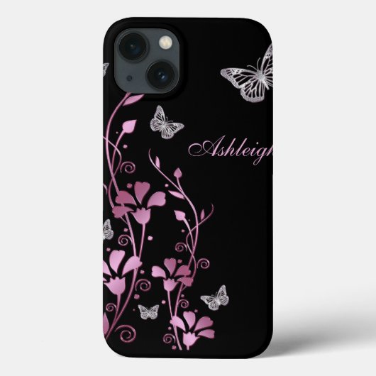 Roze zwarte zilveren vlinder Floral iPad-luchttas Case-Mate iPhone Case (Achterkant)