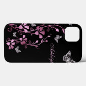 Roze zwarte zilveren vlinder Floral iPad-luchttas Case-Mate iPhone Case (Achterkant (horizontaal))