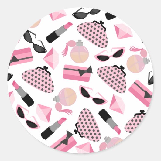 Roze & Zwarte Zonnebril Lipstick Parfum Sticker (Voorkant)
