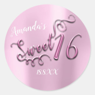 Roze zweet 16e Manuscript Heart Balloons Girly Ronde Sticker