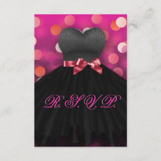 Roze zweet Sixteen Black Dress Birthday RSVP Kaartje