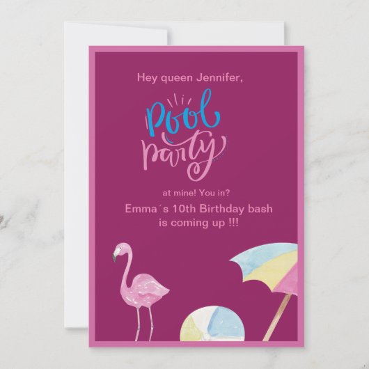roze zwembadfeest spetterende verjaardagsuitnodigi kaart (Voorkant)