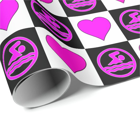 Roze zwemmers en harten zwemmen en duiken cadeaupapier (Rol Hoek)