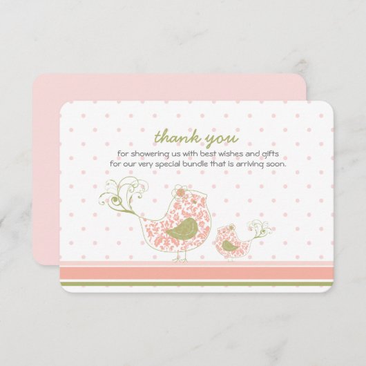 Roze Zwemrijke mam & Baby Bird Chic - Hartelijk da Bedankkaart (Voorkant / Achterkant)