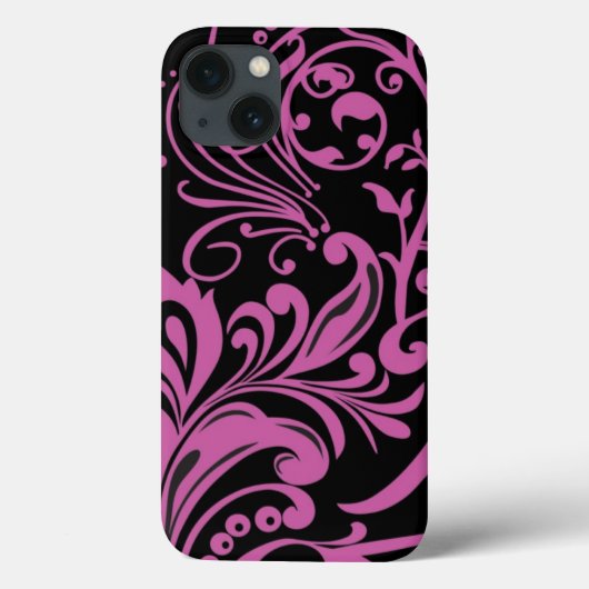Roze zwirling Damask Pattern op Black Case-Mate iPhone Case (Achterkant)