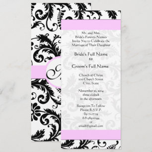 Rozeachtige Lavendel Damask Swirls bruiloft uitnod Kaart