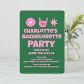 RozeGroene Handgeschreven Retro Meidenavond Kaart (Staand voorkant)