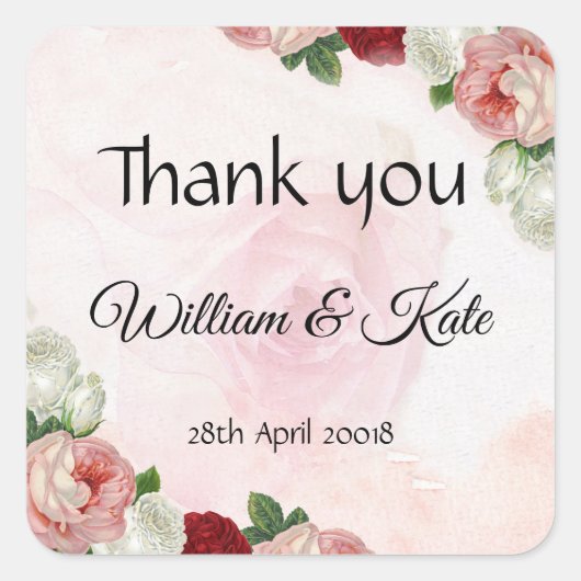 Rozen aangepaste Bruiloft dank u labels stickers (Voorkant)
