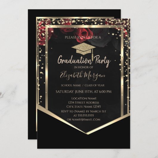 Rozen Afstuderen van diamanten goudgraafkap Kaart (Voorkant / Achterkant)