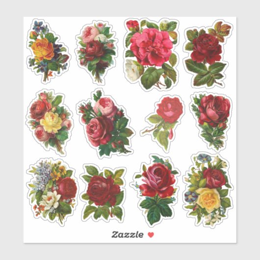  Rozen Antiek Elegante Bloemenset 2 Sticker (Vel)