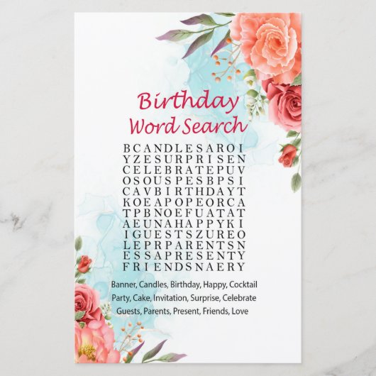 Rozen Birthday Word Search Game (Voorkant)