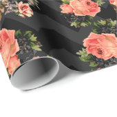  Rozen Black Chevron Pattern Floral Cadeaupapier (Rol Hoek)