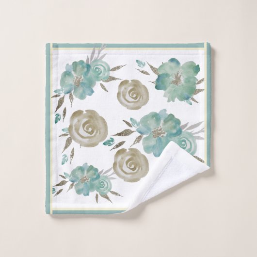 Rozen Blauw & Taupe op Cream Bad Handdoek (Wasdoekje)