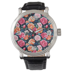 Rozen Bloeiende Bloemen Patroon-80037 Horloge