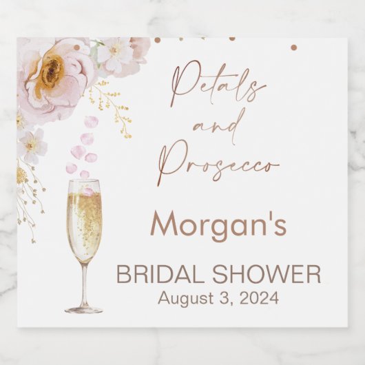 Rozen bloemblaadjes Prosecco Boho Vrijgezellenfees Sparkling Wijnetiket (Enkel label)