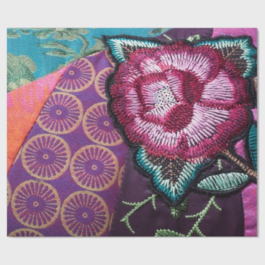 Rozen bloemboho tapestry geborduurd uiterlijk cadeaupapier (Vlak)