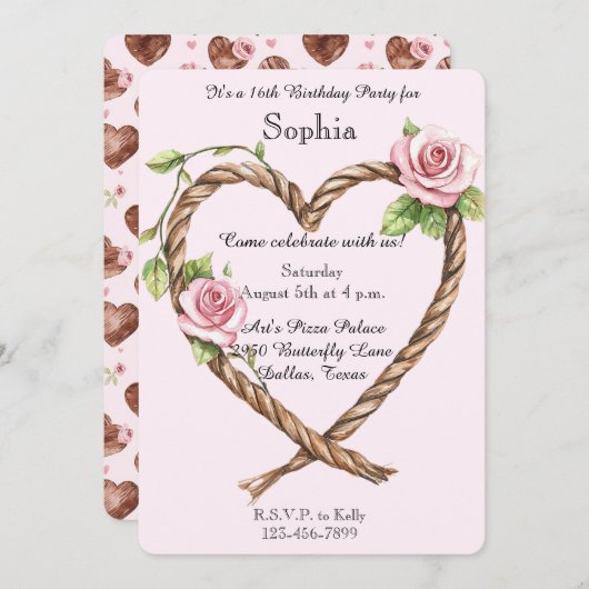 Rozen Bloemen Hart 16e Verjaardag Kaart (Voorkant / Achterkant)