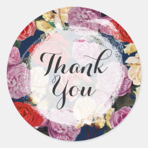  Rozen Bloemen & Navy Bloemist Dank u Ronde Sticker