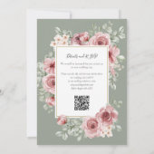 Rozen Bloemen QR Code Salie Groen Huwelijk Kaart (Achterkant)